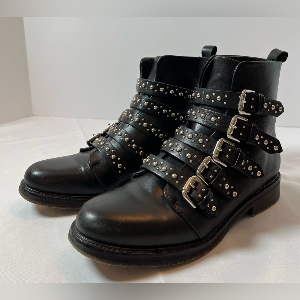 Maje Studded Leather Multi-Buckle Boots | Fortune Biker Core